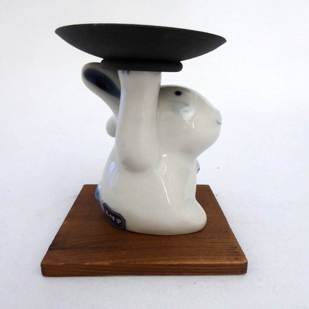 JAPAN JAPANESE CERAMIC BUNNY RABBIT TEA LIGHT CANDLE HOLDER STAND (NEW) - Picture 7 of 11